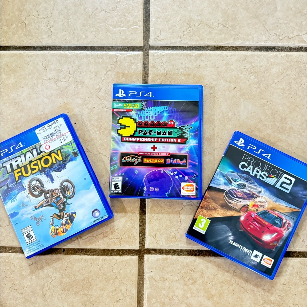 PS4 Game Bundle - Pac-Man Championship Edition 2, Trials Fusion, Project Cars 2